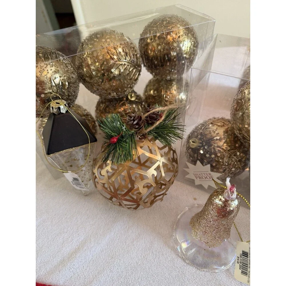 Christmas Hanging Ornaments Gold Black Silver Bauble Bell Star $5.50 ea $100 all